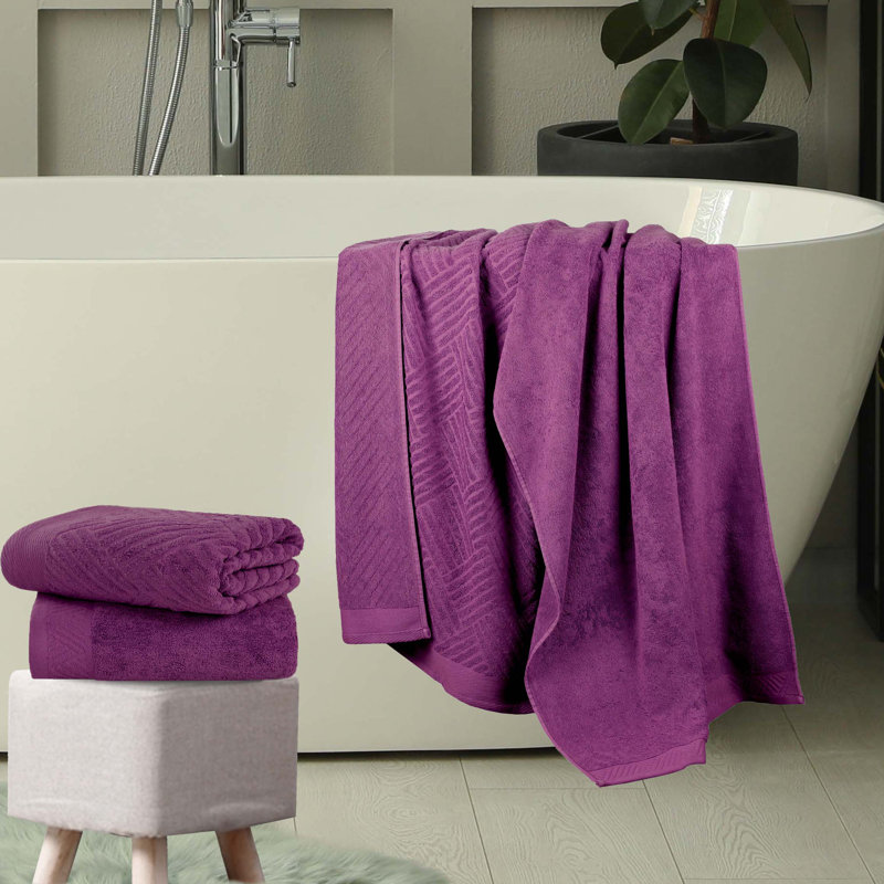 Osterley Certified Egyptian Cotton Jacquard And Solid Bath Towels, Majestic Purple