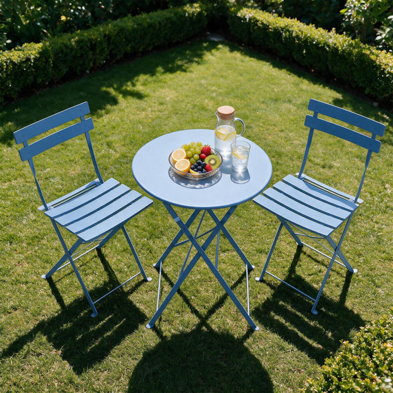 Ensemble 3 pièces de table bistro et chaises pliantes en acier, bleu, Bleu