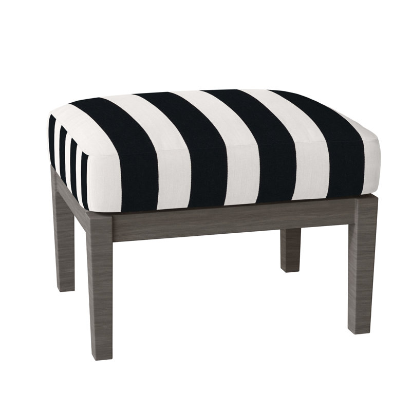Lattice Outdoor Ottoman with Cushion, Welt, Cabana Stripe Midnight