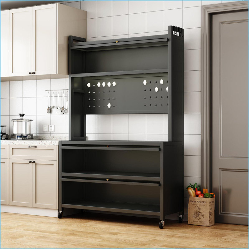Étagère de cuisine pour le boulanger - Tablette en métal pour micro-ondes avec armoires verrouillables | Gris anthracite | Métal