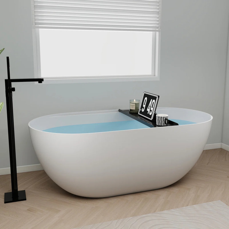 Baignoire de trempage autoportante de 59 po en blanc, Blanc