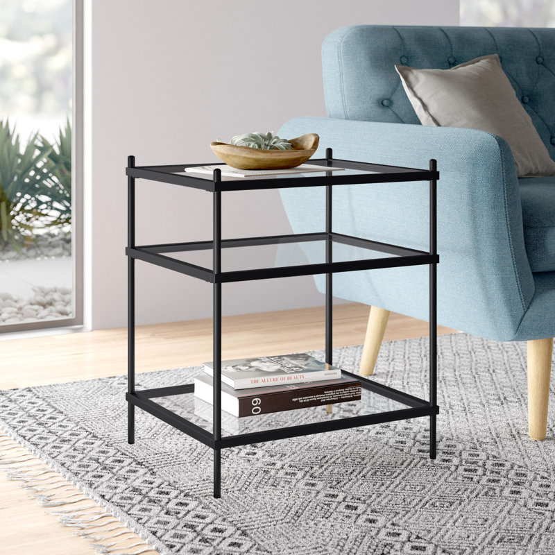 Glass Top End Table, Matte Black