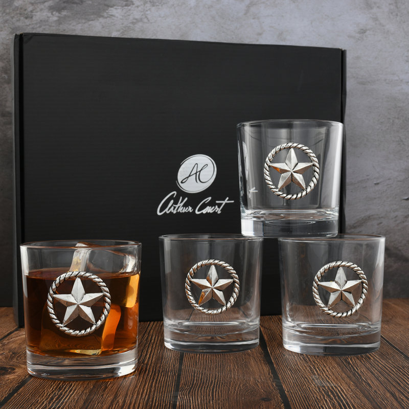 Western Star Pewter Accent Lead-Free Whiskey Tumblers Set of 4