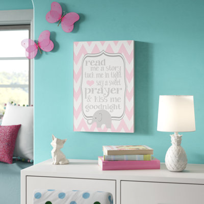 Nodaway «Read Me A Story / Elephant In Pink Chevron», art textuel sur toile tendue