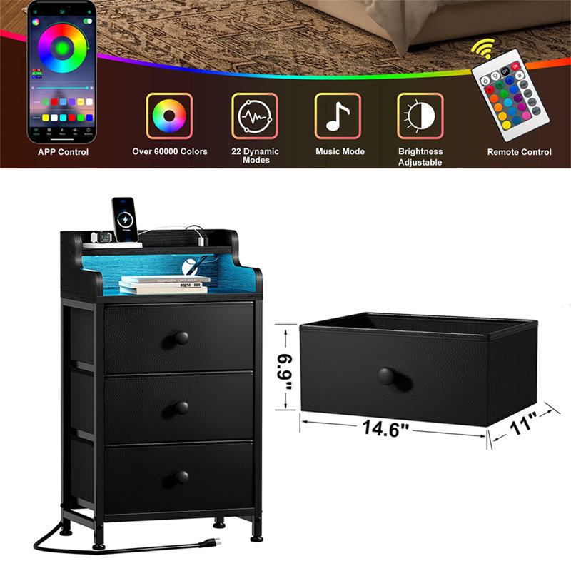 Tall Nightstand With Charging Station, Black