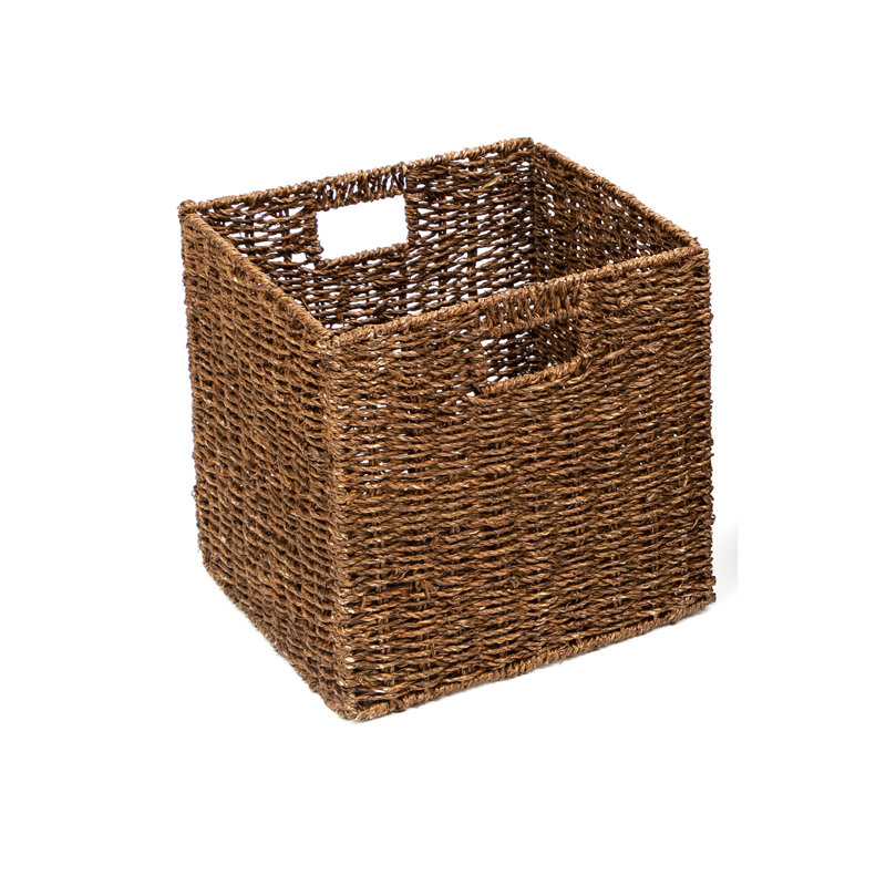 Walnut Brown Foldable Paper Rope Storage Baskets with Iron Frame, Set of 4
