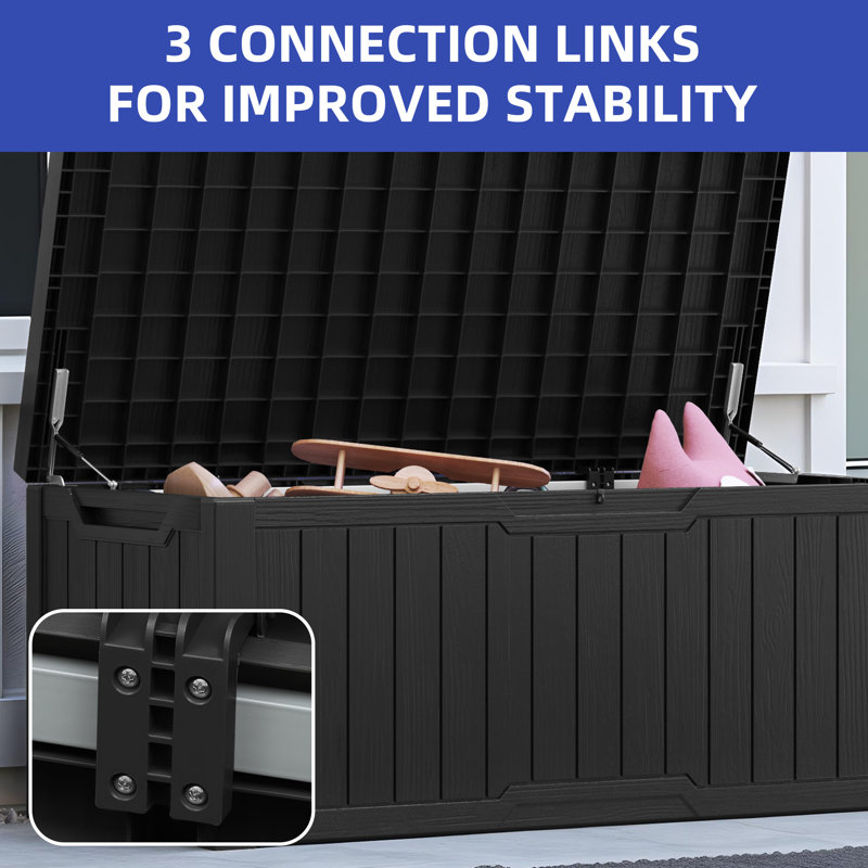 120 Gallon Patio Resin Deck Box Extra Seat with Cushion, Black