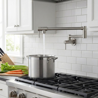 Wall Mounted Pot Filler With Double Handle In Brushed Nickel