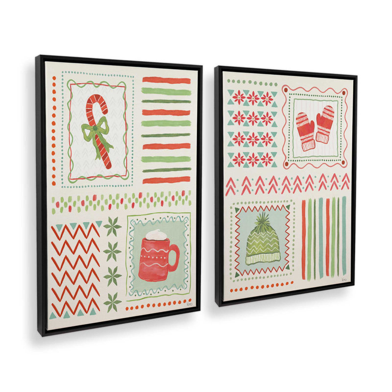 Cozy Winter Patchwork, ensemble de 2 impressions sur toile, Impression encadrée sans passe-partout, Noir satiné