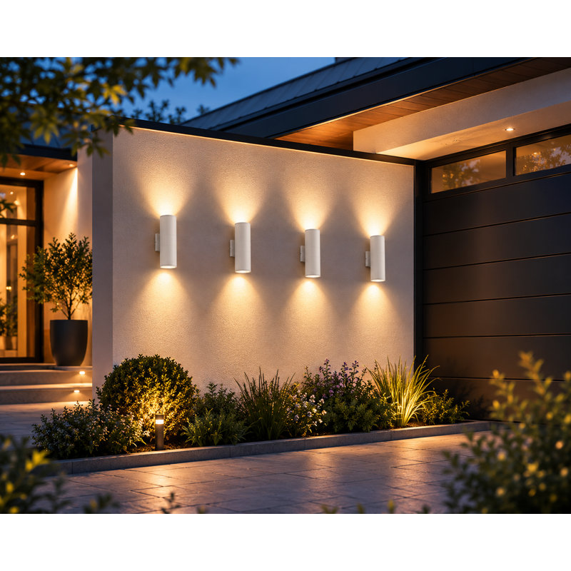 4-Pack 12" Modern LED Up and Down Outdoor Wall Lantern, Aluminum Round Outdoor Wall Light, IP65 Waterproof, White