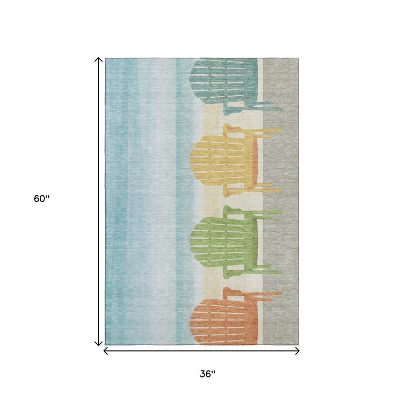 Tapis lavable Adirondack 3 pi x 5 pi turquoise et vert avec protection UV