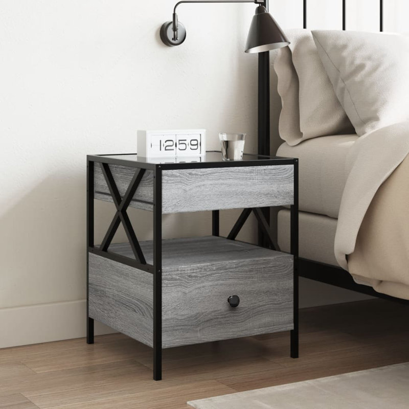 Daneli 40cm W Steel Bedside Table, Grey Sonoma