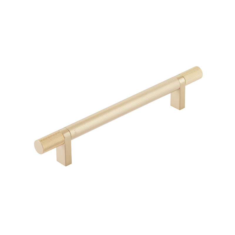 Emtek Select Cabinet Pull 6" C-C,  Rectangular Bar Stem, Knurled Bar, Satin Brass, 8"