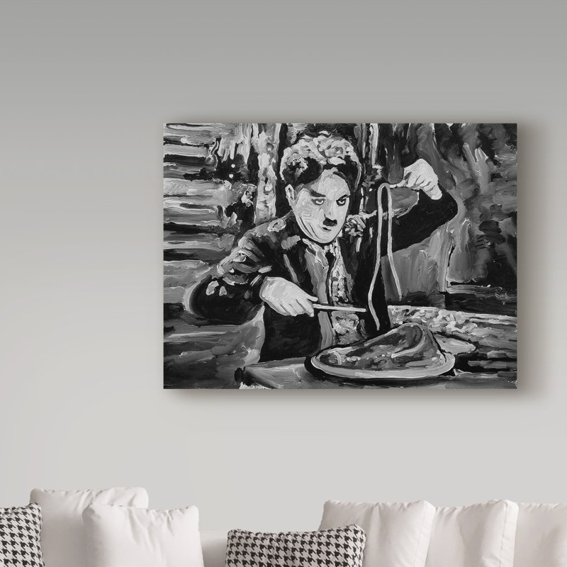 « charlie chaplin portrait », reproduction sur toile tendue, H 35 po x l 47 po x P 2 po
