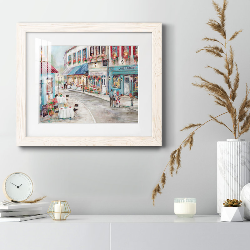 Café pittoresque - peinture encadrée, H 20 po x l 17 po x P 1,5 po, Cadre blanc