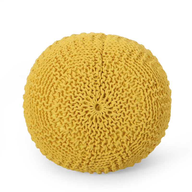 Bordeaux  Knitted Cotton Round Pouf, Yellow, Yellow