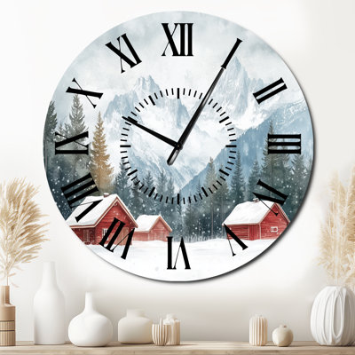 Horloge murale paysage en métal des Alpes Suisses en hiver