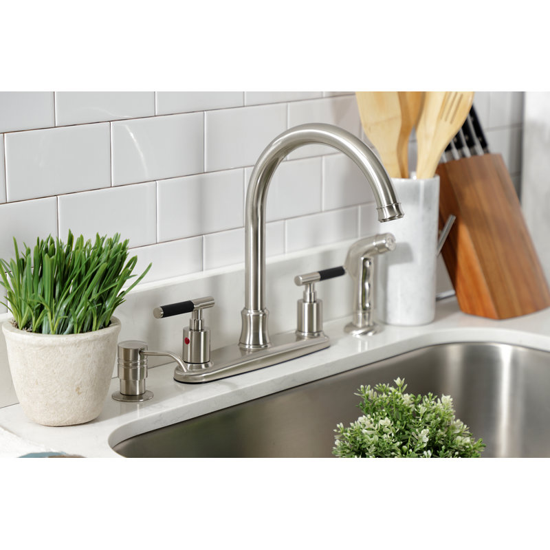 Kingston Brass Kaiser Two-Handle 4-Hole 8" Centerset Kitchen Faucet with Side Sprayer, Oil Rubbed Bronze