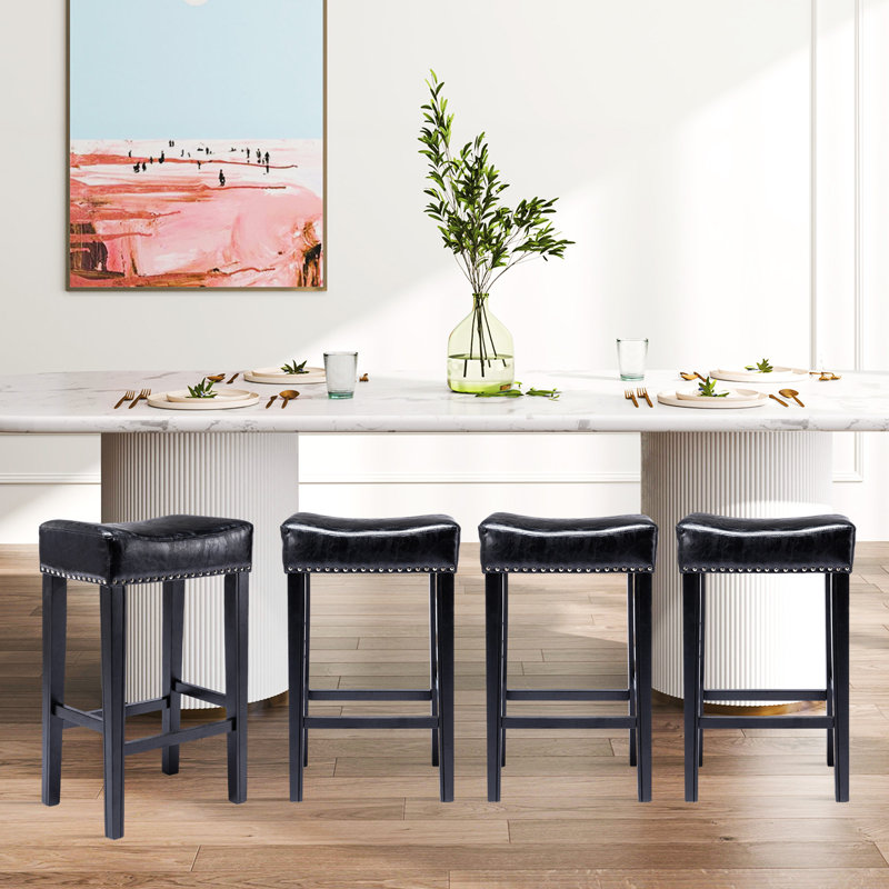 Tabourets de bar en polyuréthane à hauteur de comptoir Emely, Tabouret de comptoir (siège d'une hauteur de 26 p, Noir