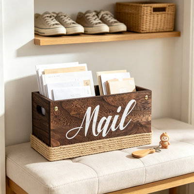 Boîte de rangement de courrier rustique en bois torchère, trieuse de porte-lettres et de lettres décoratives avec poignées pour comptoir, bureau, vestibules