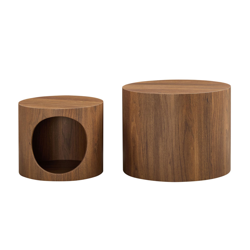 Ensemble de tabourets gigognes « nid pour chat », ensemble de 2 tables basses gigognes rondes pour salon, sans assemblage, noyer-brun