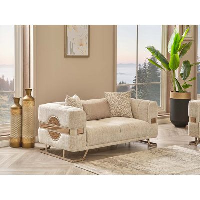 Causeuse Bouclé avec bande décorative dorée - Design contemporain de luxe