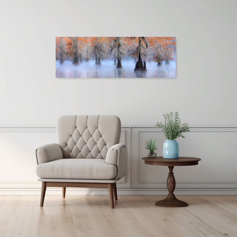 Art mural de paysage de Misty Cypress Swamp, H 12 po x l 36 po