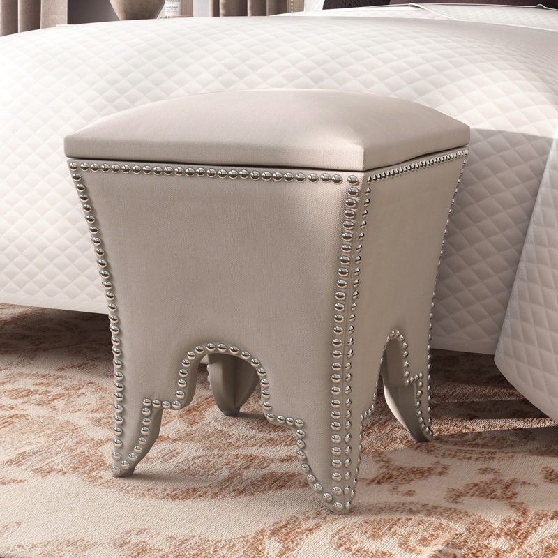 Upholstered Ottoman, Silver, Taupe