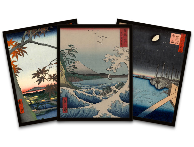 Japanese Woodblock Utagawa - 3 Piece Single Picture Frame Art Prints