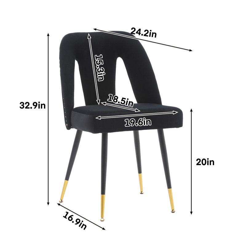 Chaise d'appoint rembourrée en velours (ensemble de 4), Noir, noir, noir, noir