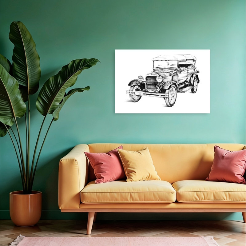 Illustration élégante d'une voiture classique, style rétro. Affiche murale classique et élégante., H 24 po x l 36 po