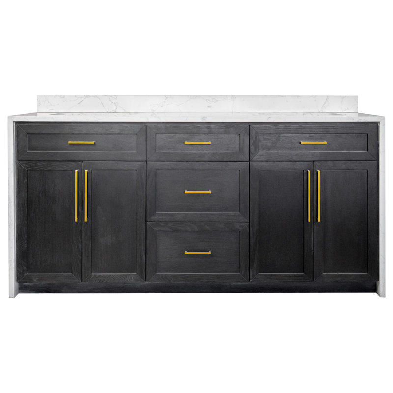 Ensemble de meuble-lavabo 72 po avec armoire en chêne foncé et comptoir en marbre d'ingénierie, Chêne foncé