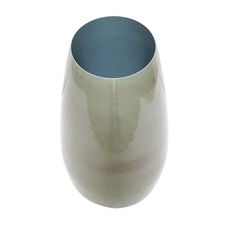 D7x14" Tapered Iron Accent Vase With Deep Olive Green Finish