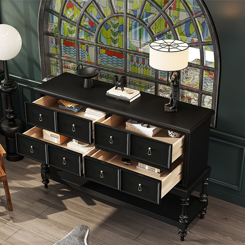 Armoire de rangement en bois massif avec 4 tiroirs, Noir, noir, noir, noir
