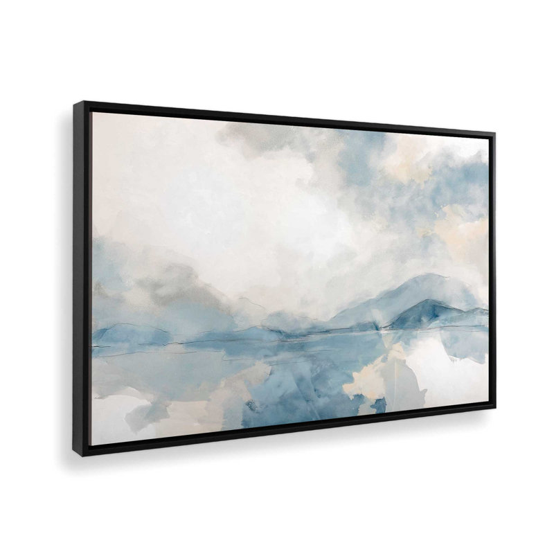 Misty Blue Reflections, reproduction sur toile dans un cadre, H 24,75 po x l 36,75 po, Noir satiné