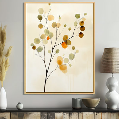 Sage Coin Branch - Botanical Framed Canvas Wall Art
