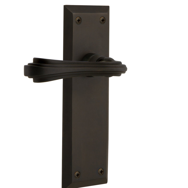 New York Plate Passage (Hall & Closet) with Fleur Lever, Oil-Rubbed Bronze, 2.75"