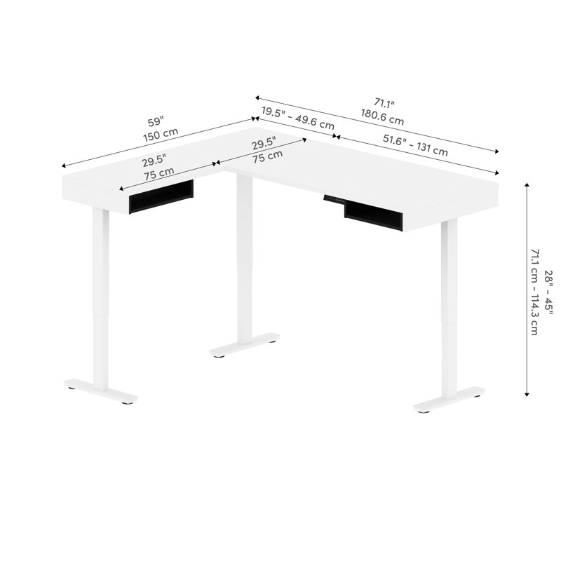 Bureau pour travailler debout en L Thilebrook, Blanc / Noir