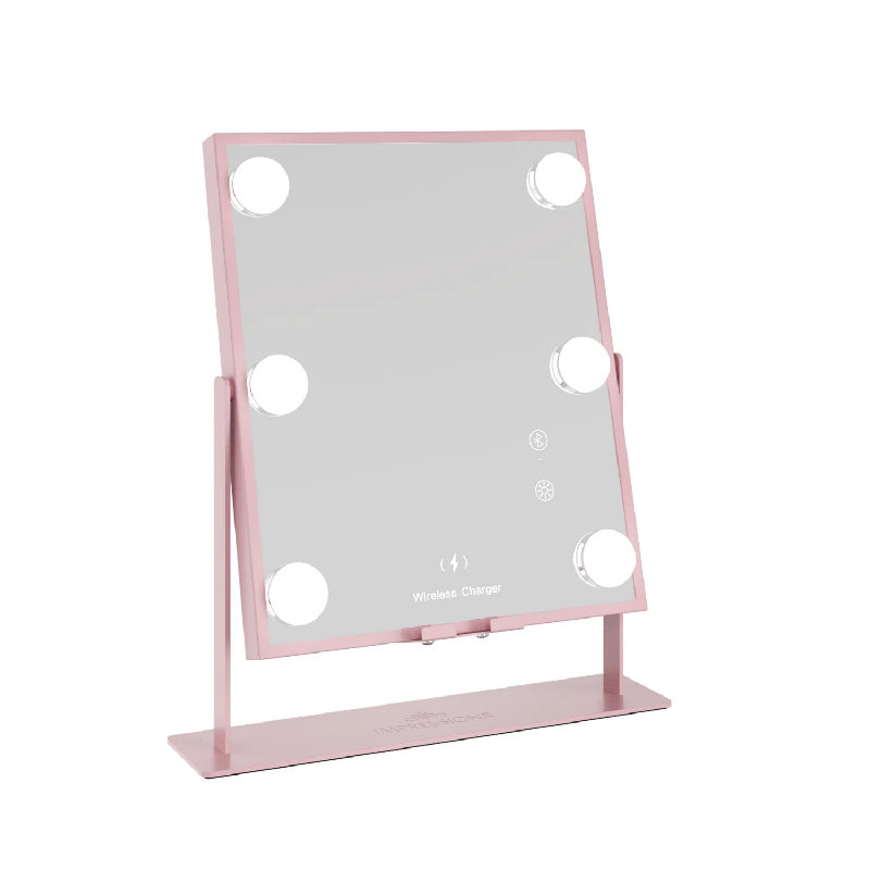 Miroir de maquillage Hollywood à trois tons avec haut-parleurs Bluetooth et 6 ampoules DEL intégrées de longue durée, Blanc