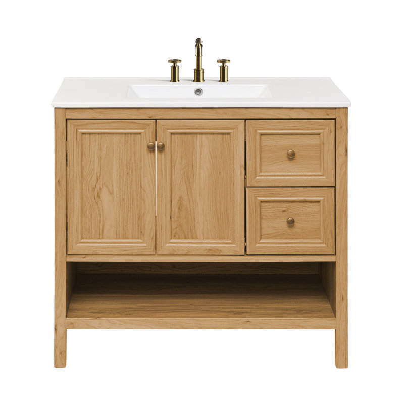 Chateau 36" Freestanding Bathroom Vanity in Golden Oak with 3-Hole Widespread Sink Top, White, Golden Oak, 8" Widespread