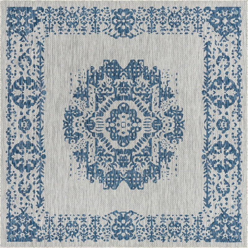 Cowell Oriental Blue/Gray Indoor/Outdoor Area Rug, Square 7'10"