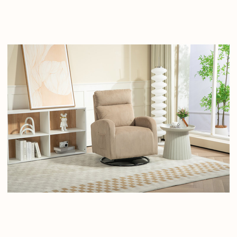Upholstered Swivel Glider Rocking Chair, Light Brown Corduroy