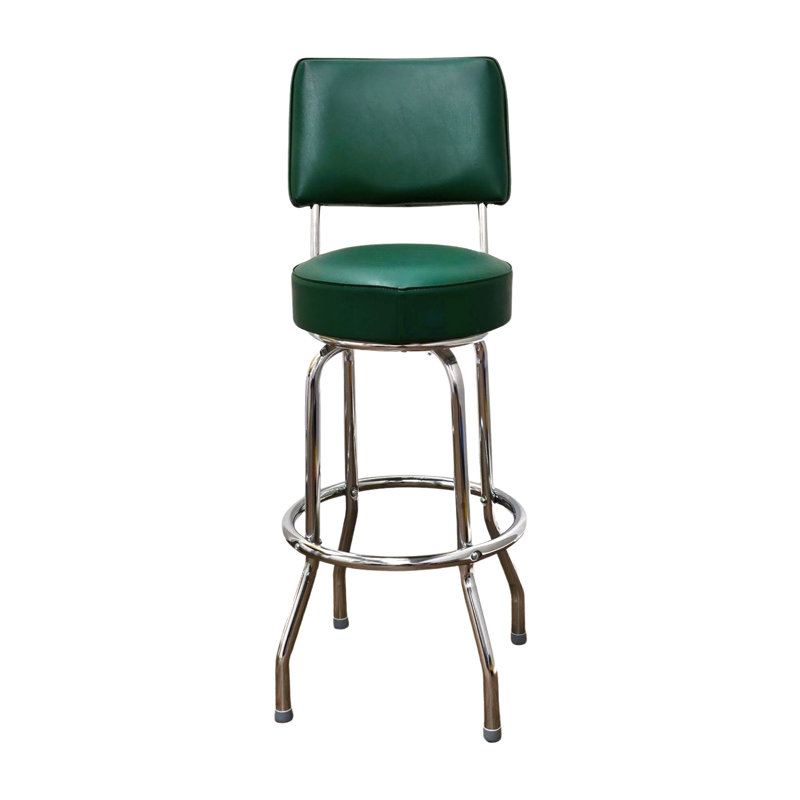Retro Home Single Ring Upholstered Swivel Bar & Counter Stool with Back, Green, Bar Stool (30" Seat Height)