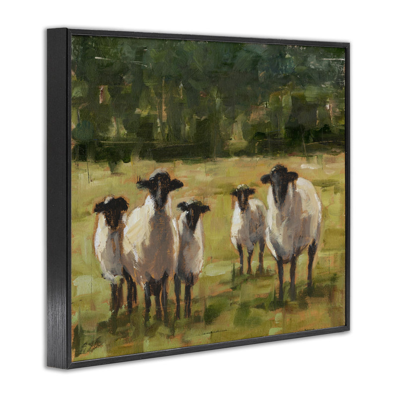 «Flock of Sheep Family Peinture», impression, Giclée encadrée noir minuit, H 16 po x l 20 po
