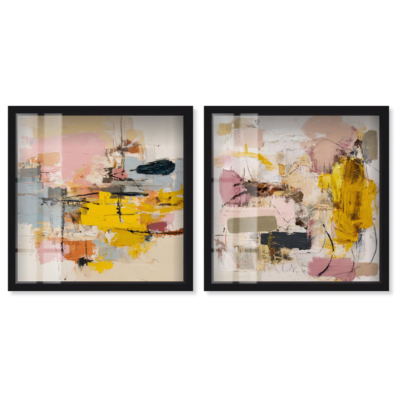 Expressive Canvas Duo Shadowbox Print Beige Wall Decor Set by Art Remedy, Black Frame, 12 x 12, 21" H x 21" W, Black Frame
