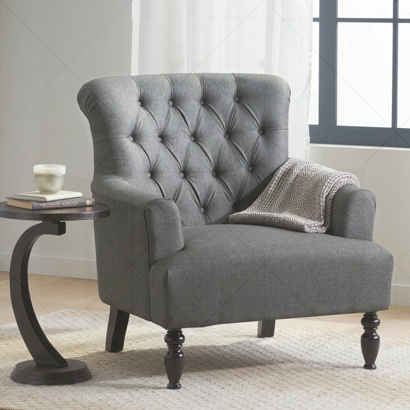 33.5" Wide Tufted Armchair, Dark Grey Fabric