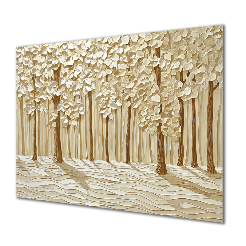 «Golden Brown Forest Landscape II», art mural en métal, paysages, H 24 po x l 32 po x P 0,84 po