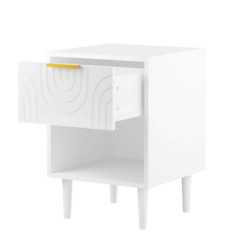 Table de chevet moderne de 22,83 po de hauteur avec un tiroir et une tablette ouverte, poignée décorative pour un rangement élégant dans la chambre à coucher