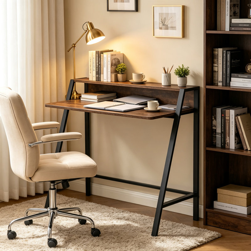 Steel Computer Desk, Rustic Brown