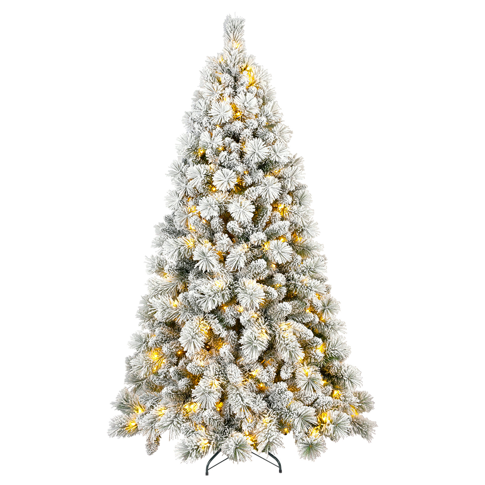Pre-Lit Artificial Snow Flocked Christmas Tree w PVC Branches, Lights, Holiday Decor, 8'